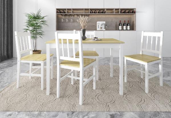 Solid Pine Wood Dining Table & Four Chairs Set - Two Colours Available