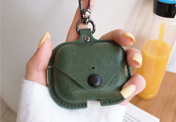 Leather Button Earphone Case for AirPods with Keychain Soft Leather - Five Colours & Three Options Available