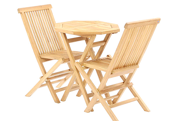 Teak Three-Pack Octangle Table & Folding Chair Set