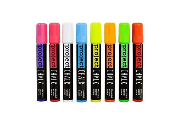 Set of Eight Liquid Fluorescent & Erasable Chalk Markers