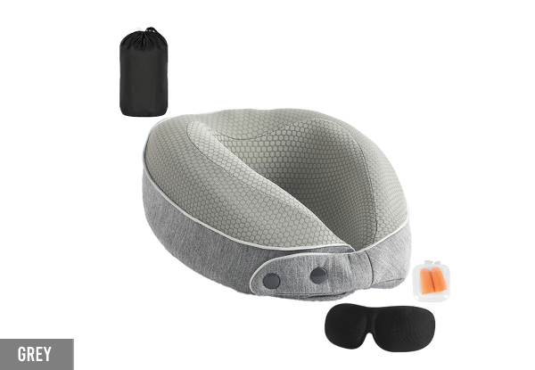 Travel Memory Foam Neck Pillow with Sleeping Mask & Earplugs - Available in Four Colours & Option for Two