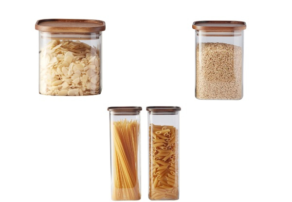 Wooden Edge Glass Storage Canister Range- Five Sizes Available & Option for 10 Jar Bundle Deal