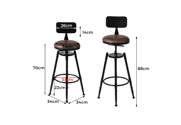 Levede Industrial Bar Stool with Backrest - Option for Two