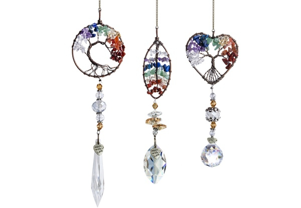 Three-Piece Tree of Life Hanging Crystal Pendant Decor Set - Option for Two Sets