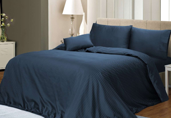 Six-Piece 1000TC Cotton Rich Pin Stripe Quilt Cover Set - Available in Five Colours & Two Sizes