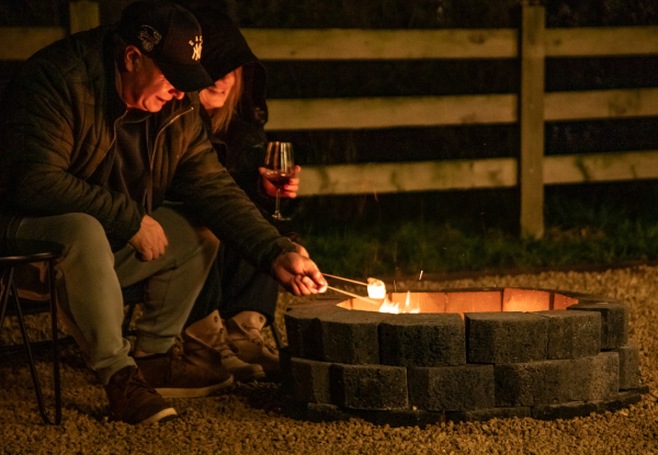 Five-Star Midweek Couples or Family of Four Getaway to The Central Wairarapa incl. Dinner, Drinks, Late-Checkout, Private Natural Hot Spring Jacuzzi & Firepit - Options for One or Two Nights