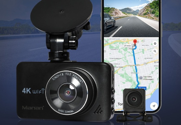 4K Wi-Fi GPS Front & Rear Dash Camera with 64G Card