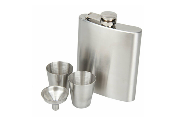 7oz Stainless Steel Hip Flask with Funnel & Two Cups