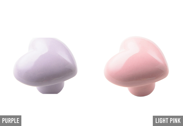 Two-Piece Heart Ceramic Cabinet Knob with  Screw - Available in 13 Colours