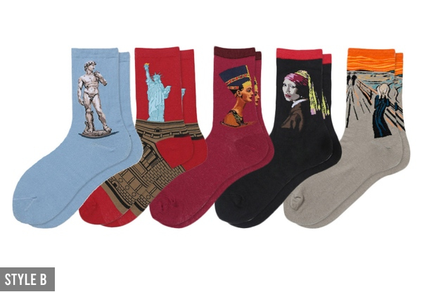 Five Pairs of Art Printed Socks - Two Styles Available & Option for Two-Pack