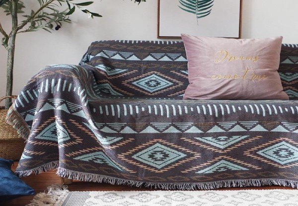 Tribal Moroccan Theme Reversible Fringe Blanket - Three Sizes Available