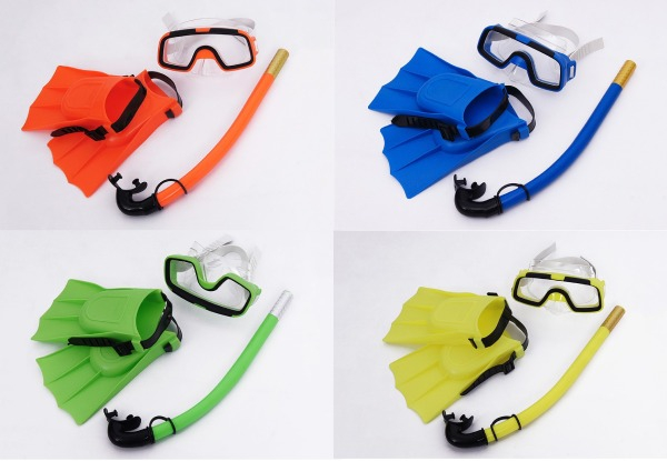 Swimming Fins, Snorkel & Goggle Mask Set - Four Colours Available