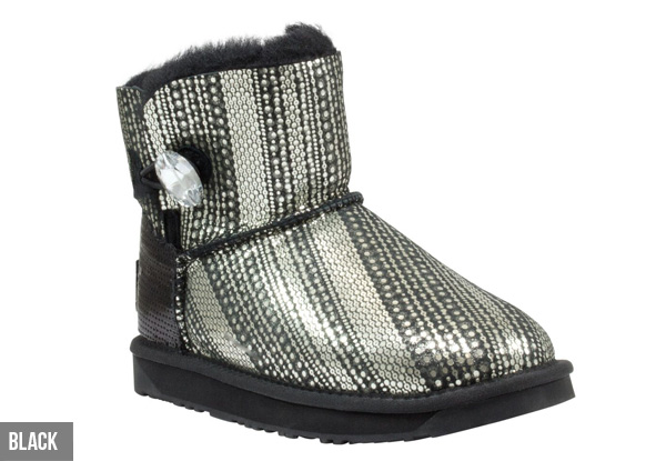 Aussie Connection Women’s Mini Sequin Crystal Button Sheepskin UGG Boots - Two Colours Available