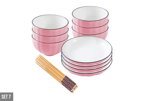 Pink Japanese Style Ceramic Dinnerware Crockery Set - Nine Options Available