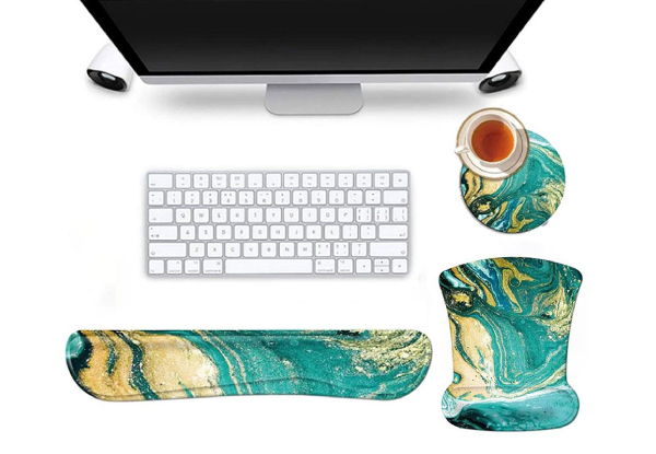 Three-Piece Keyboard Wrist Rest & Mouse Pad with Coaster Set - Six Styles Available & Option for Two-Pack