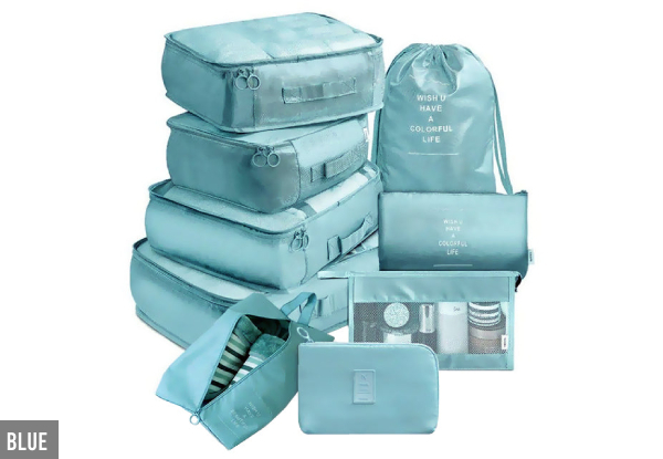 Nine-Piece Travel Organiser Storage Bags - Five Colours Available