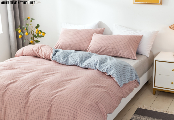 Three-Piece Microfiber Duvet Cover Set in Modern Plaid Carnation - Two Sizes Available
