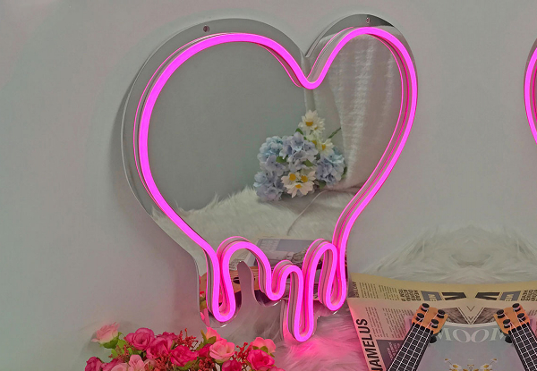 Dimmable LED Melting Heart Neon Mirror Night Light