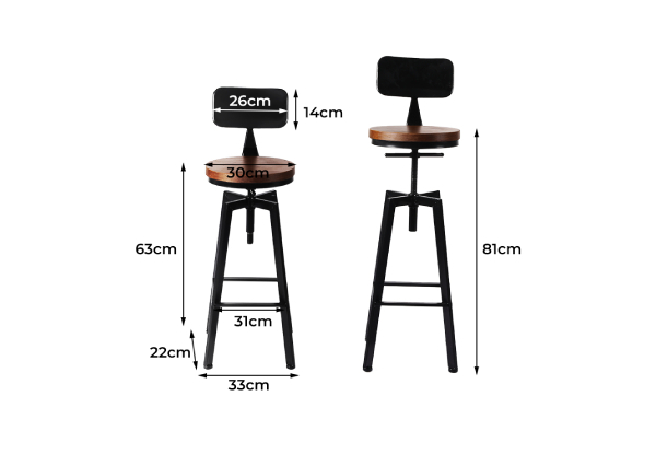Levede Industrial Bar Stool with Backrest - Available in Two-Pack