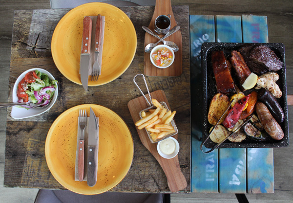 BBQ Parrillada Platter to Share incl. Four Meats, Homemade Chorizo & Black Pudding, Salad, Fries & Selection of Sauces for Two People - Options for Four People