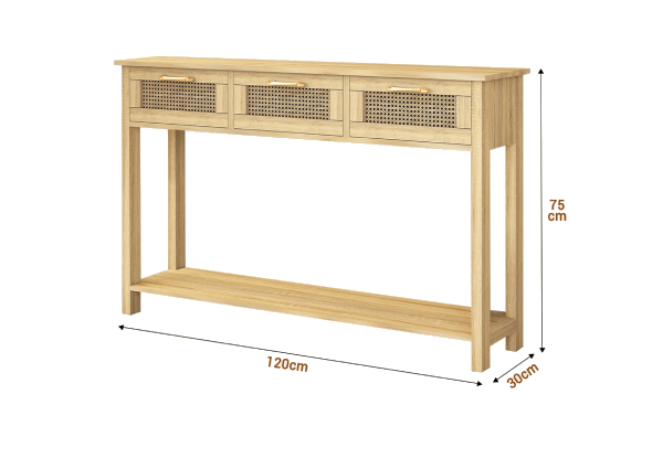Narrow Console Table with Three Rattan Drawers