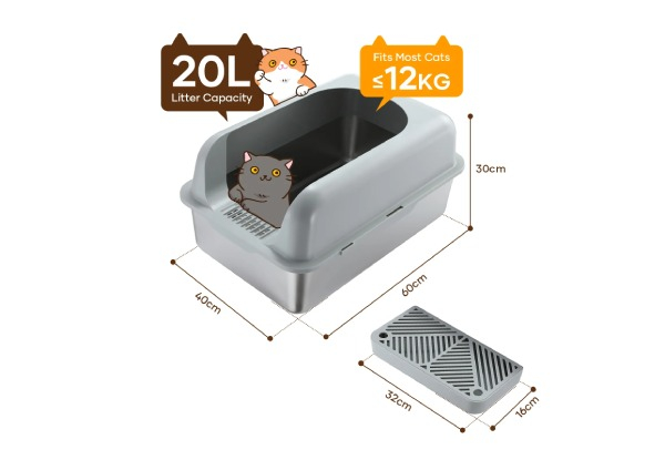 20L Stainless Steel XL Cat Litter Box with Filter Pedal - Two Colours Available