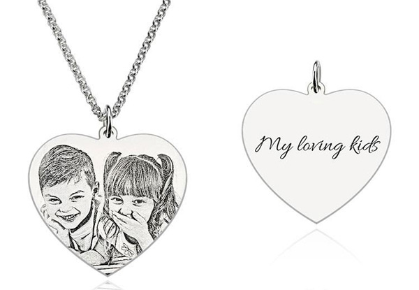 Engraved Heart Photo Pendant Necklace In 925 Sterling Silver - Option for Two - Additional Delivery Charges Apply