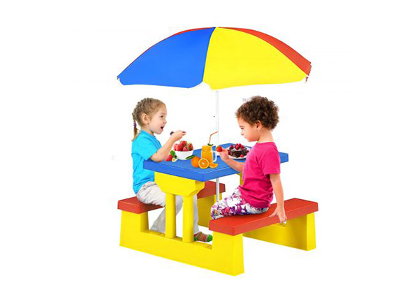 Kids Picnic Table & Chair Set with Umbrella