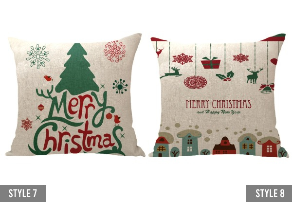 Two-Pack Christmas Square Zipper Pillowcases - Available in 13 Styles & Options for Eight-Pack