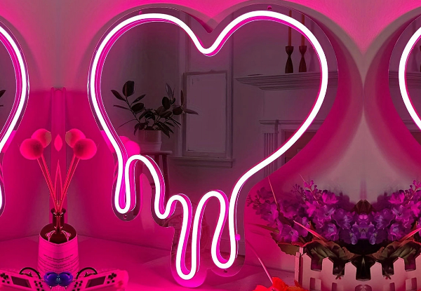 Dimmable LED Melting Heart Neon Mirror Night Light