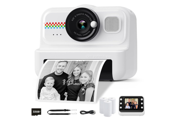 1080P HD Kids Instant Print Camera with Three Rolls Print Paper - Available in Four Colours