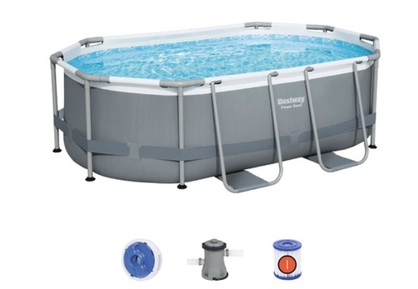 3.05m Bestway Power Steel Oval Above Ground Swimming Pool with Filter Pump Set