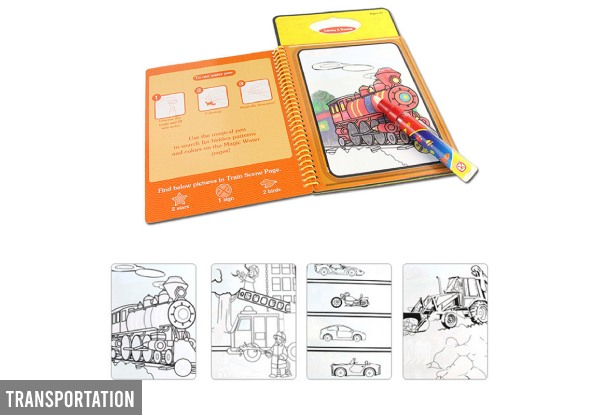 Two-Pack Kids Reusable Water Drawing Doodle Book - Two Designs Available & Option for Four-Pack