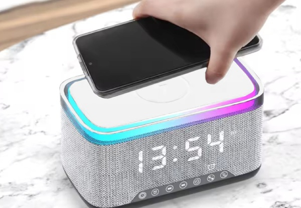 Bluetooth Speaker Smart Alarm Clock with Wireless Charging - Two Colours Available