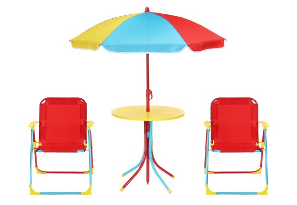 Four-in-One Kids Table and Chairs Set with Height Adjustable Umbrella