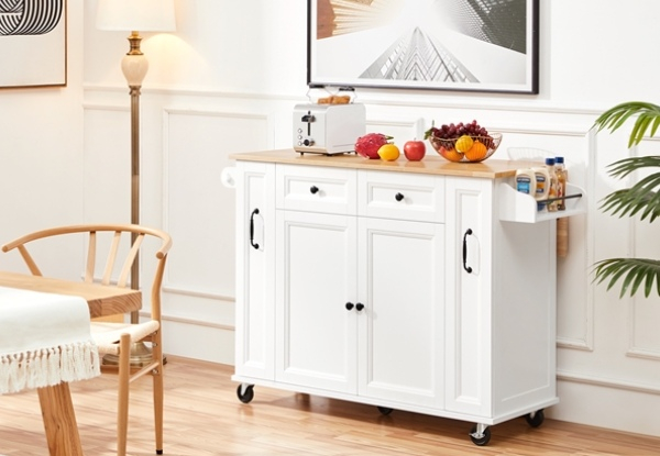 Island Kitchen Cart with Wood Top