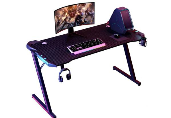 Gaming Z-Shaped Desk with LED Light