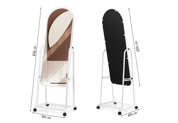 Adjustable Full-Length Mirror with Wheels - Two Colours Available