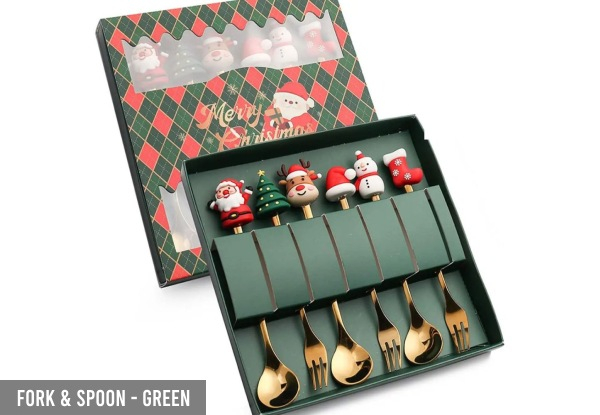 Six-Piece Christmas Festive Stainless Steel Fork & Spoon Set - Five Options Available