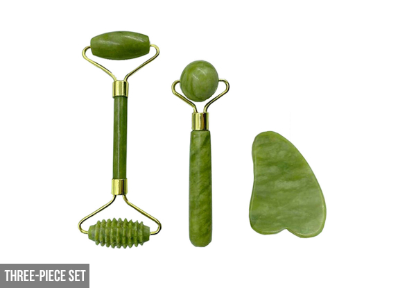 Three-Piece Facial Jade Roller with Gua Sha Massager Set - Option for Two-Piece & Two-Pack