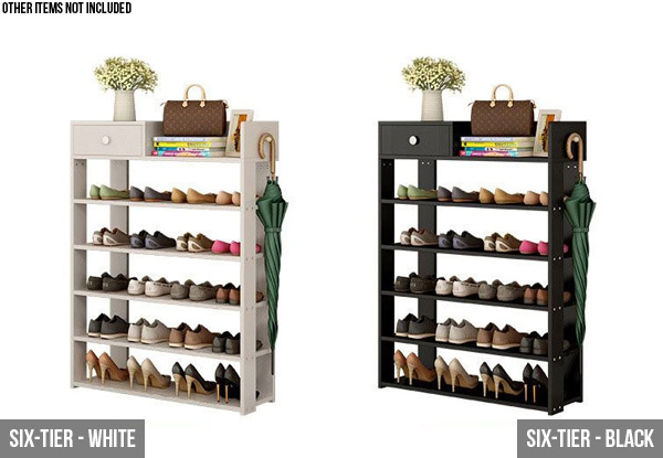 Six or Eight-Tier Shoe Rack  - Two Colours Available