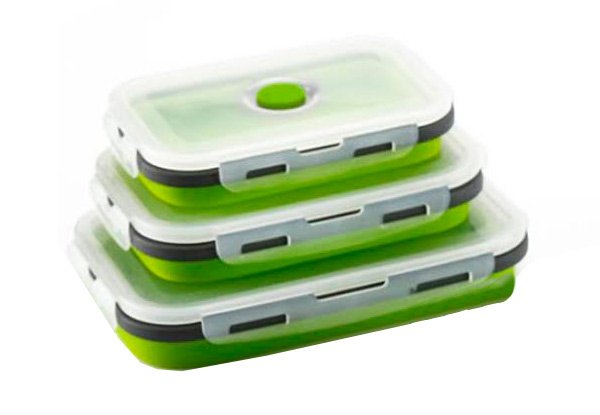 Space-Saving Silicone Folding Lunch Box Set of Three with Free Delivery - Options for Three Sizes Available