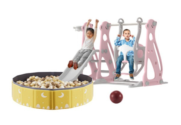 Five-in-One Kids Slide Swing Set with Ball Pool & Balls - Two Colours Available