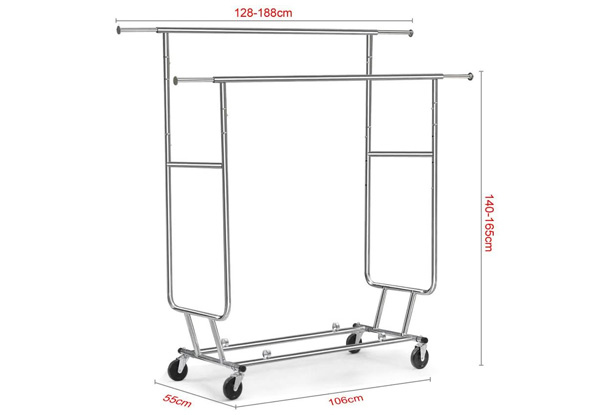 Double-Bar Clothing Rack With Wheels