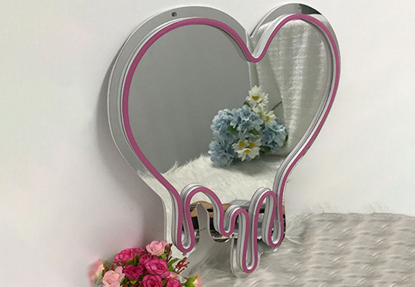 Dimmable LED Melting Heart Neon Mirror Night Light