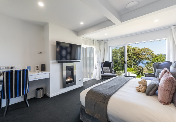 One-Night Luxury Rotorua Getaway for Two at a 5-Star Lakefront Boutique Hotel incl. Breakfast Basket Delivered to Room, Late Checkout & WiFi - Options for Pool View or Premium Lakefront Room, Two Nights & Four People