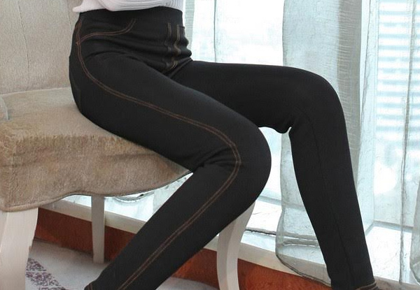 Pair of Fleece Lined Denim-Look Leggings - Two Colours & Three Sizes Available