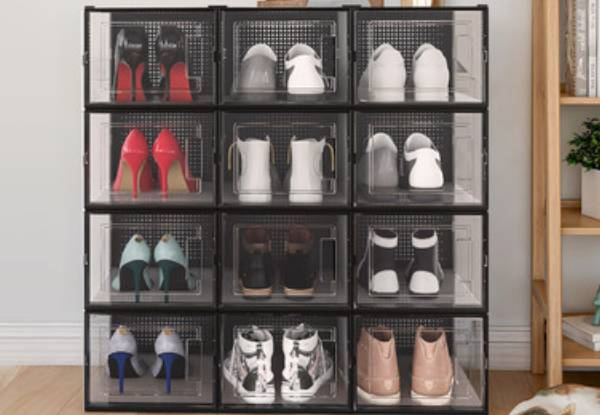 12-Piece Stackable Shoe Storage Box - Two Colours Available
