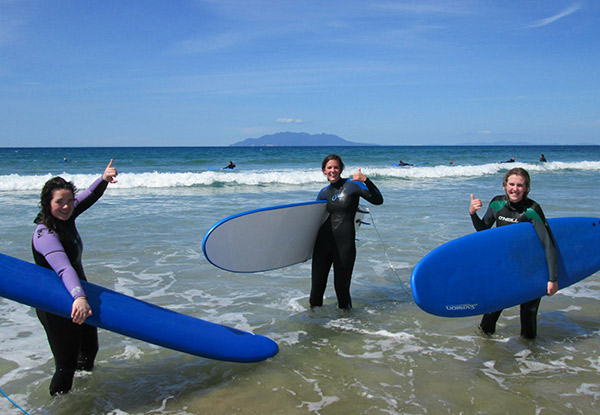 Two-Hour Surf Lesson incl. Board & Wetsuit Hire at Mount Maunganui with Option for Two People