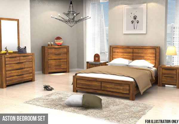 $1,499 for a Complete 6-Piece Solid Acacia Wood Aston Bedroom Set or From $179 for a Range of Aston Bedroom Furniture
